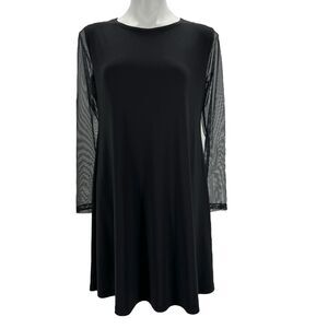 Sympli Canada Women A Line Boxy Jersey Dress SZ 8 Black Mesh Long Sleeves Loose